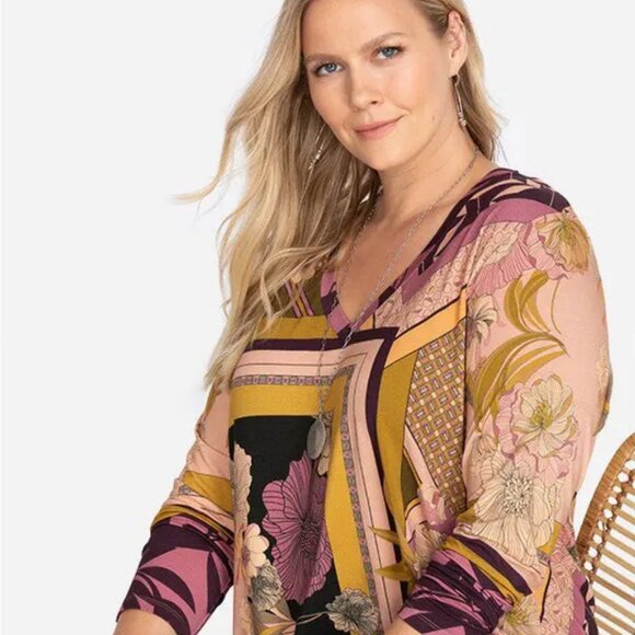 Johnny Was ECHO‎ FAVORITE Long Sleeve V-Neck Swing TEE 1X - Picture 7 of 8